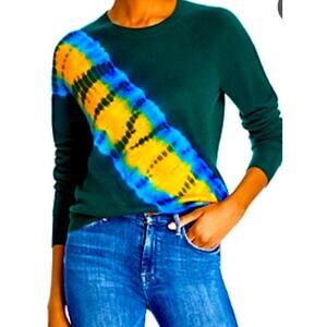 Aqua Green Yellow Blue Tie Dye Cashmere Sweater Sz S